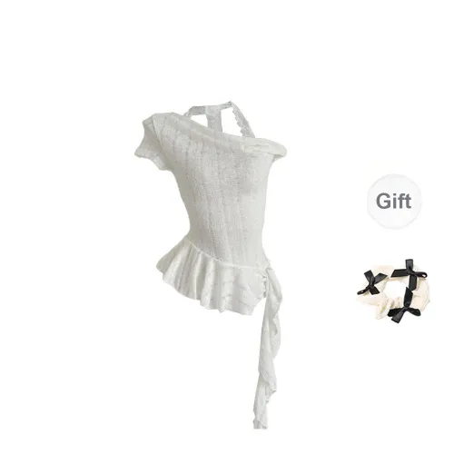 TORIGHT T Shirt Women's White+Bowknot Hair Tie Comes With