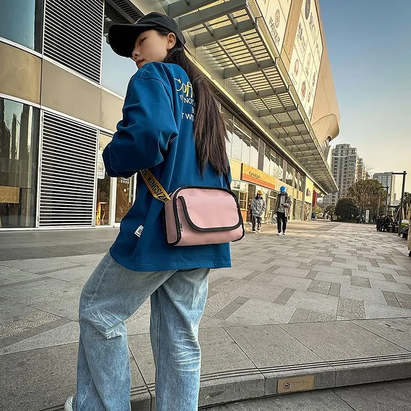 Yalu Nylon Shoulder Bag, Crossbody Bag Unisex Black/Pink/Ginger Yellow/Dark Blue-11