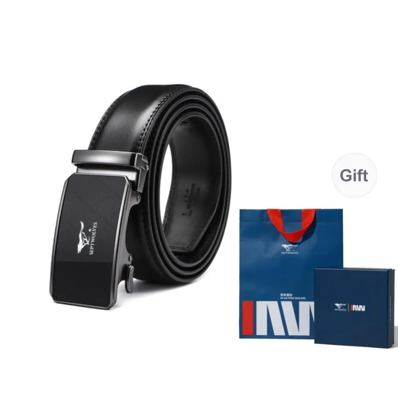 SEPTWOLVES Cow Leather Automatic Buckle Belt Men's Width 3.5CM-1