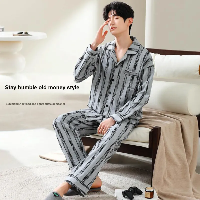 GUJIN Pajama Set Men's 1Gray Stripes-1