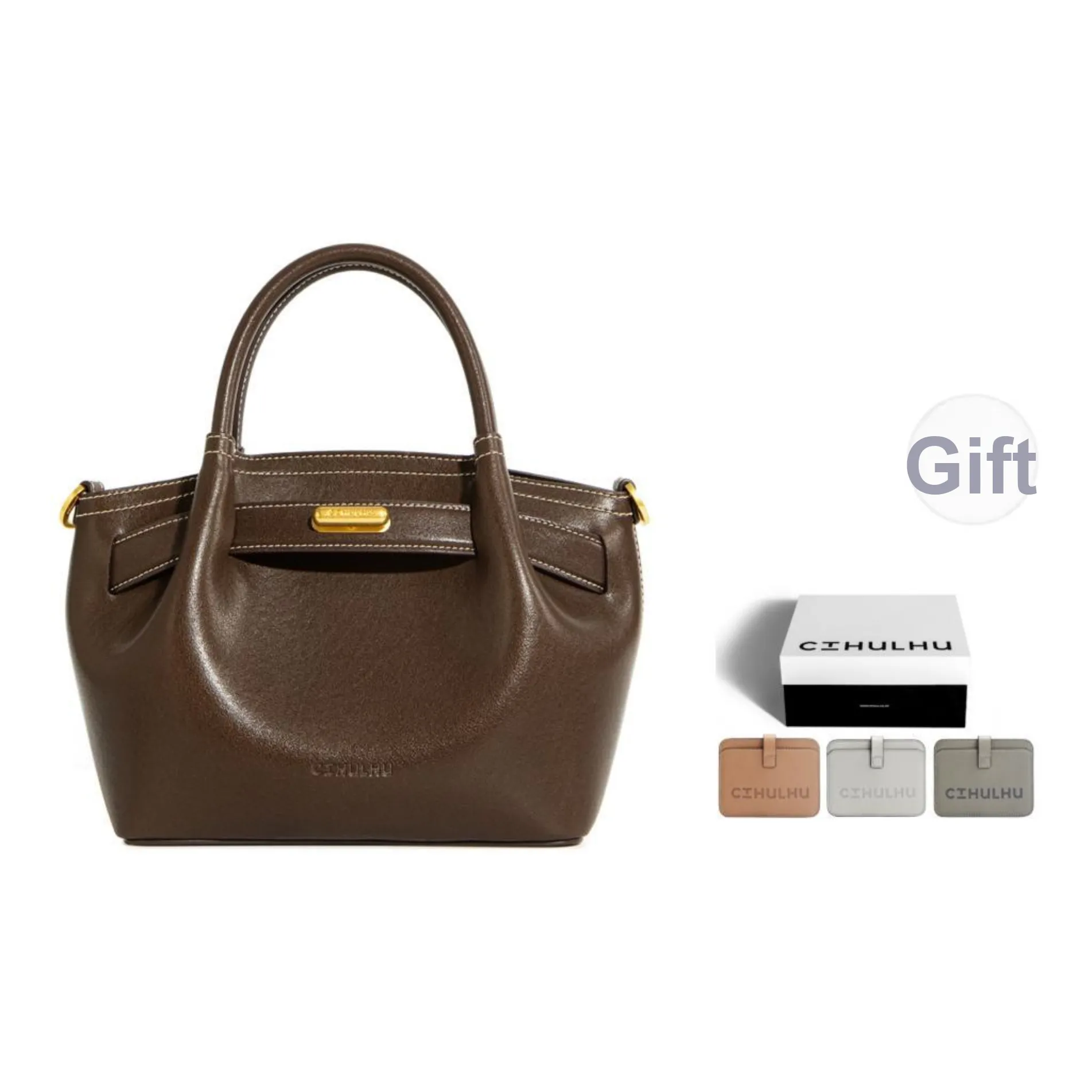 Cthulhu Cow Leather Capsule Mini Tote Advanced Touch Handheld One Shoulder Handbag Regular Women's Coffee Brown