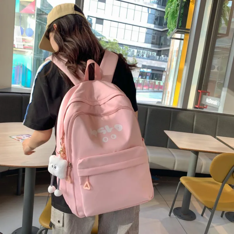 Wenpercy Nylon Backpack Unisex Custard/White/Pink/Mint Green/Black-8