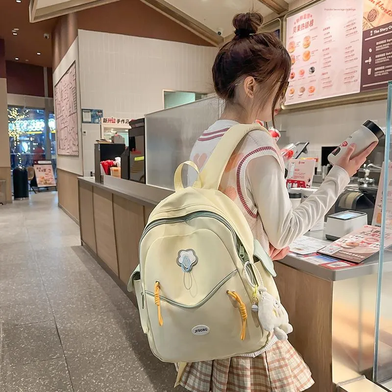 URBAN FOREST Nylon Backpack Unisex White/Black/Light Yellow/Sky Blue/Pink-12