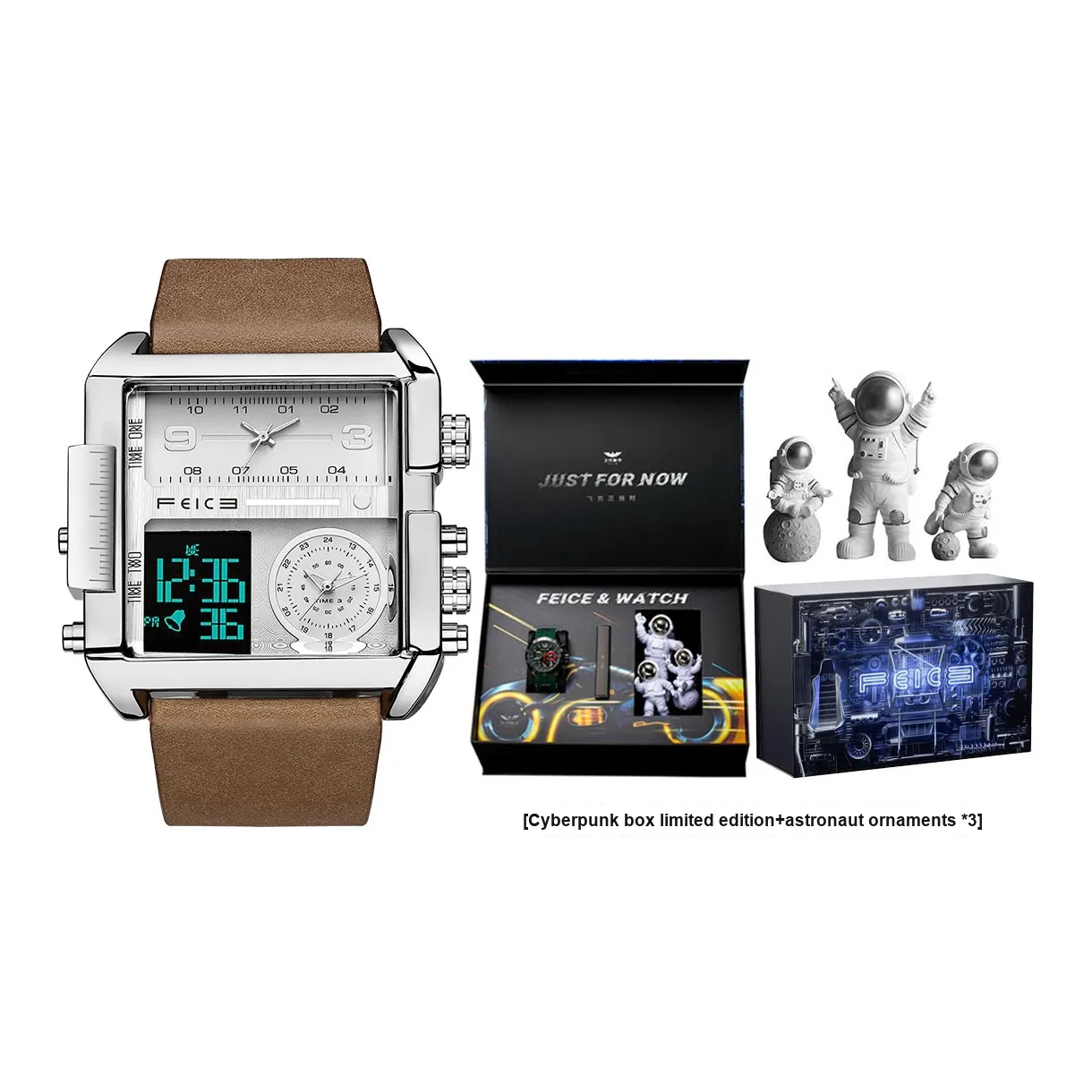 FEIKE Mecha Storm Collection Кварцевый механизм Кожаный ремешок Часы Мужские Белый циферблат FK030