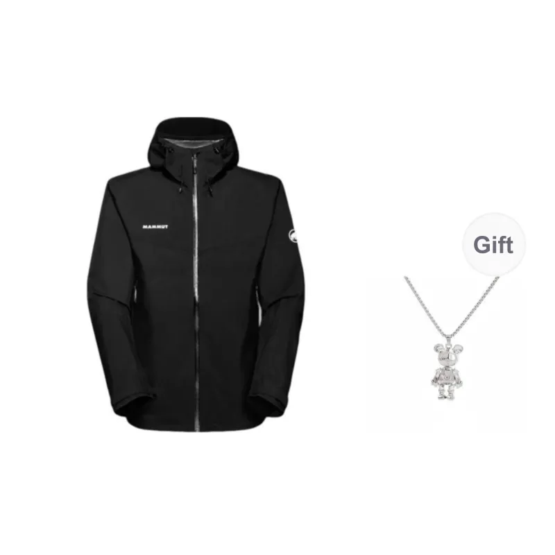 MAMMUT Convey Hiking Waterproof And Windproof To Keep Warm Windbreaker Jacket Unisex Black Comes With Necklace-0