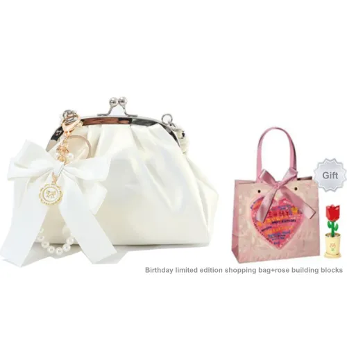 OTA PU Small Square Bag Handbag Crossbody Bag Medium Size Women's Pearlescent White