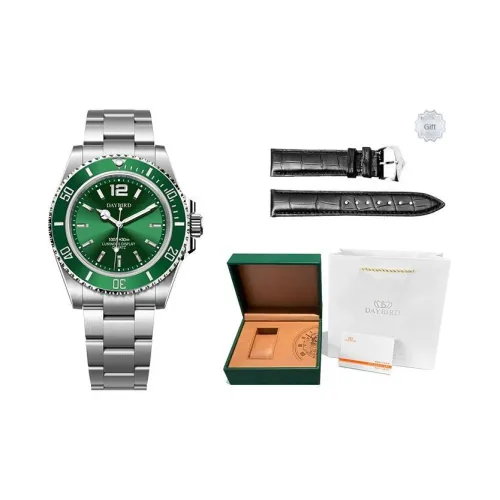 DAYBIRD Кварцевый механизм ремешок из нержавеющей стали мужские часы зеленый циферблат
