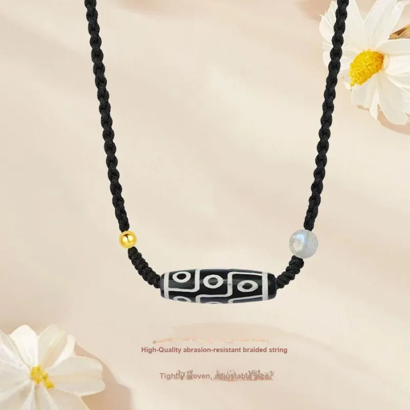 Master Kim Solid Gold Bead With Agate Necklaces Unisex-1