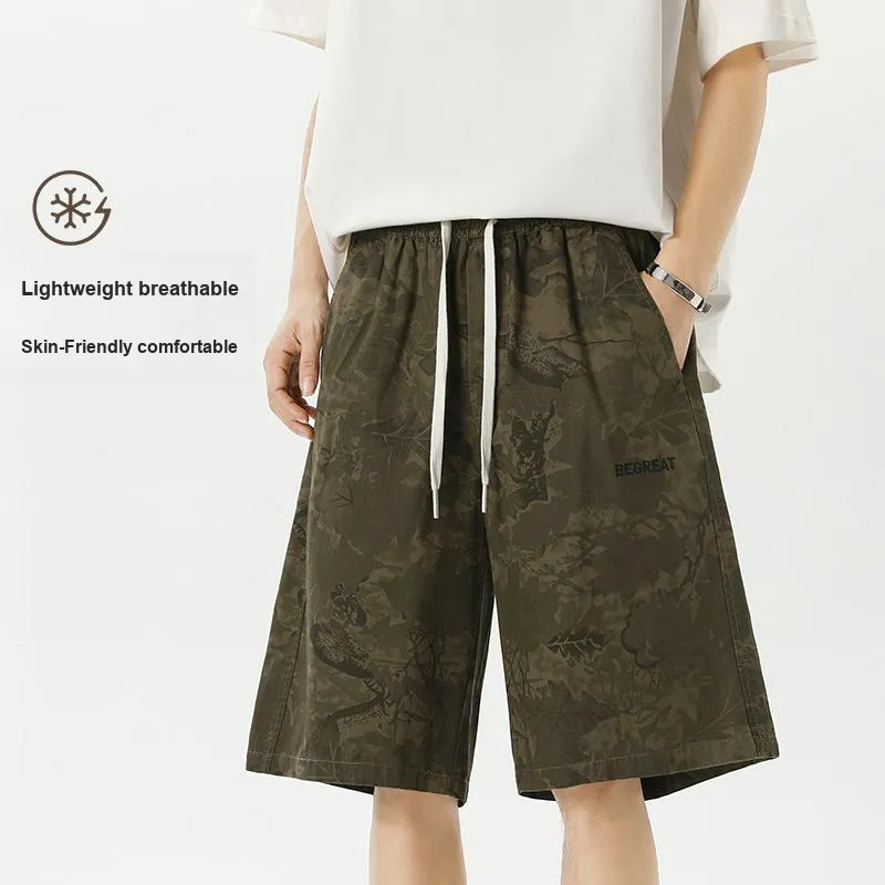 WOOD SOON Knee Length Pants Camouflage Loose Fit Men's Vintage Mid Pants Unisex-2