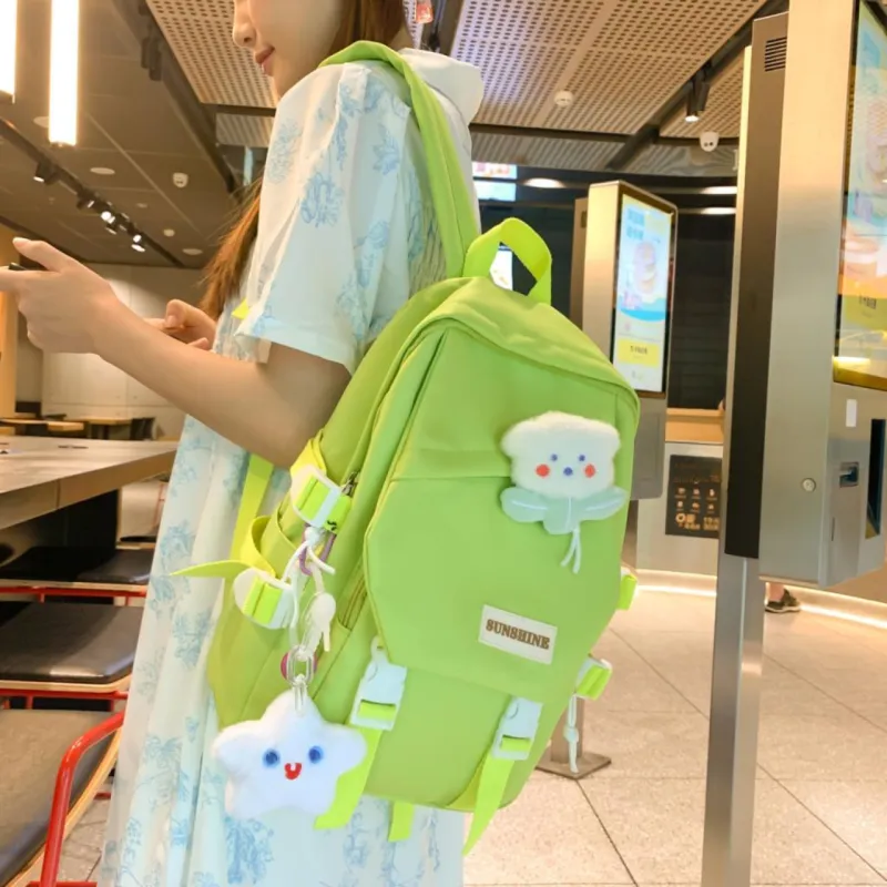 URBAN FOREST Nylon Backpack Unisex Green/Blue/Orange/Black/White-3