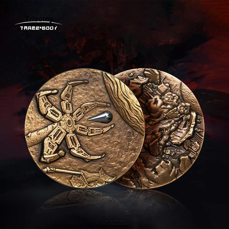 THREE-BODY Waterdrop Apocalypse 2 Pcs Large Copper Medal Brass Collection Set Badges-2