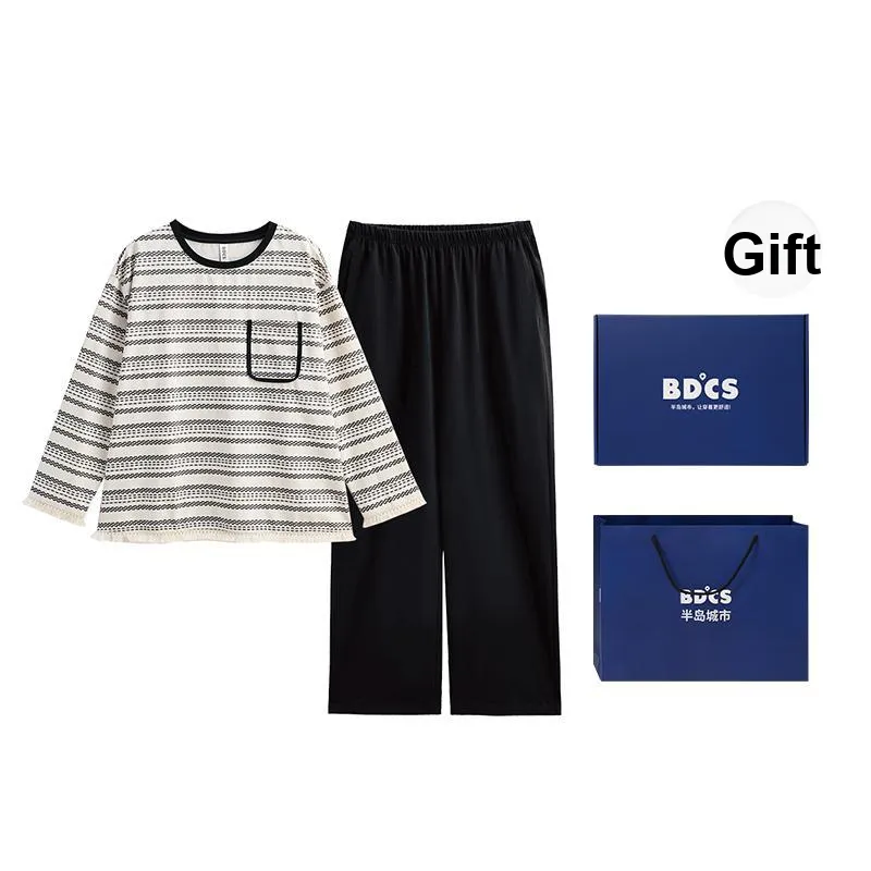 Peninsula City Pajama Set Women's Vintage Black And White Stripes-0