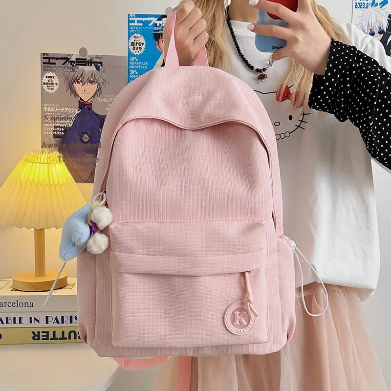Single Warehouse Polyester Backpack Regular Unisex Blue/Pink/Green/Yellow/Black/White-11