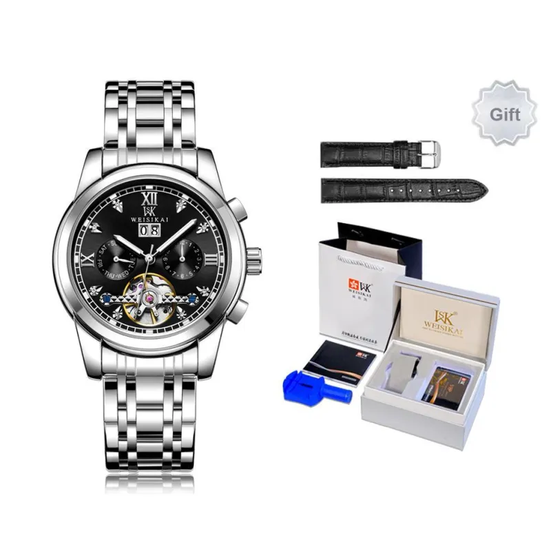 WSK Mechanical Movement Steel Strap Women's Watch White Dial-1
