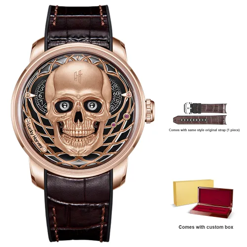 LUCKY HARVEY Craft Master Collection Skull Automatic Mechanical Movement Rubber Strap Watch Men's Watches Black Dial
