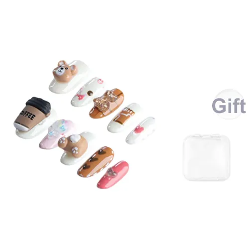 Song Biography 3D-эффект Cartoon Bear Осветляющий False Nail Овальный 25 мм