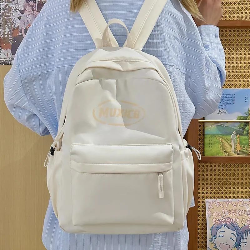 Single Warehouse Nylon Backpack Regular Unisex White Gray/Green/Red-3