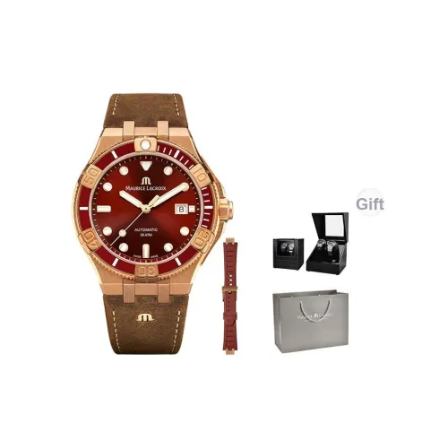 MAURICE LACROIX Автоматический Механический Часы Мужские 43 мм Красный Циферблат Кожаный Ремешок