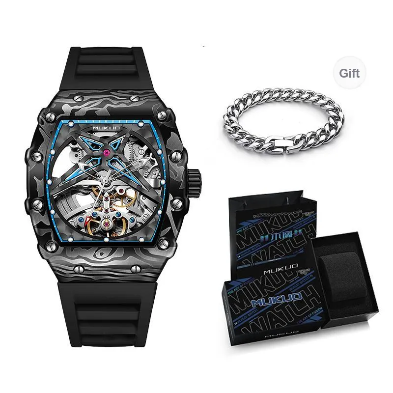 MUKUO Pioneer Collection Automatic Mechanical Movement Silicone Strap Watch Men's Watches Cut Out Dial-7