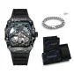 Blue Circle Black Strap[Comes with Cuban Bracelet]