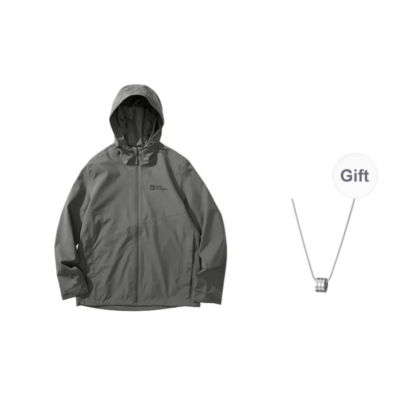 Jack Wolfskin Hiking Outdoor Hiking Waterproof And Windproof Windbreaker Jacket Unisex Slate Gray With A Free Accessory-0