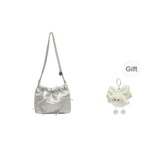WHERE WHAT WHO PU Bucket Bag, Portable Small Bag, Shoulder Bag Regular Women's Pink/Ecru/Silver/Black