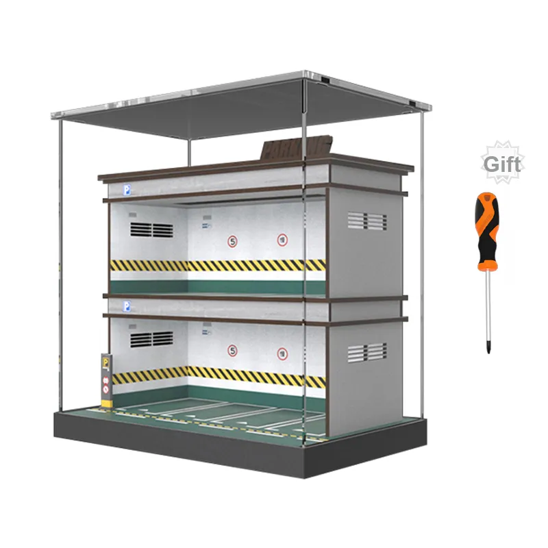 CARMCK 1/64 Model Car Parking Lot, Triple Layer Realistic Car Scenario, With Light, Acrylic Cover Model Accessories-7
