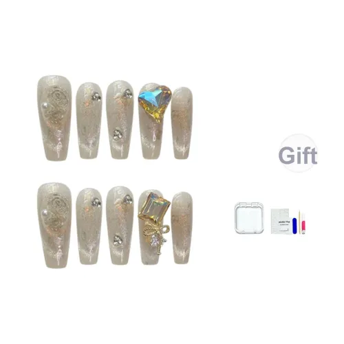 JINGCHANXUE PURE Красота Роскошь Циркон Handcrafted False Nail Длинный Coquette Телесный Кошачий глаз