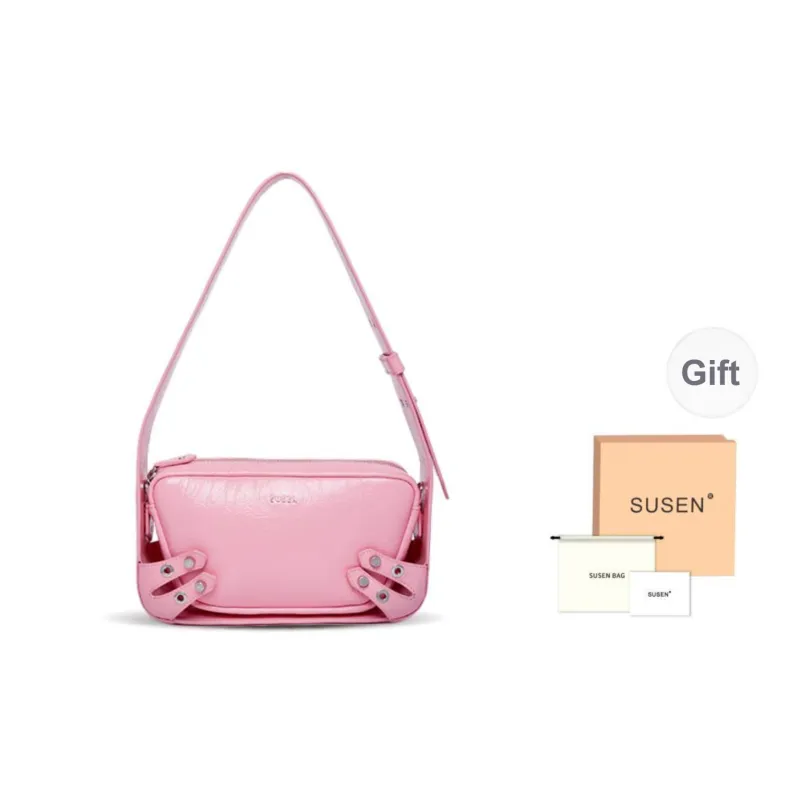SUSEN Cow Leather Shoulder Bag Handbag Shoulder Bag Regular Women's Black/White/Pink-0
