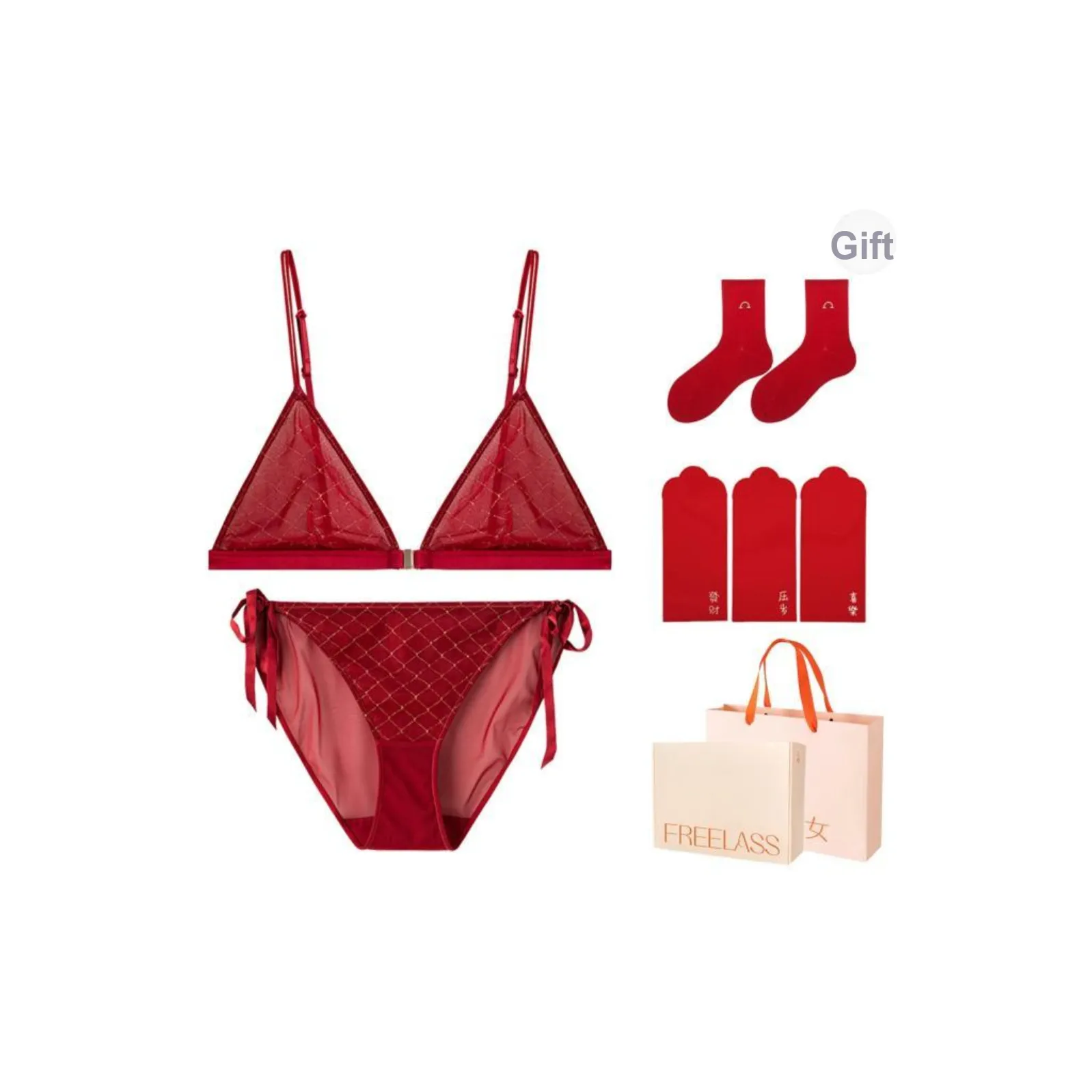 FREELASS Year Of The Dragon Series Underwear Set Women's Gift Box Set Red