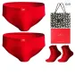 Pure Cotton Breathable/Red 4 Pcs Set (2 Briefs, 2 Socks) with Shopping Bag Included