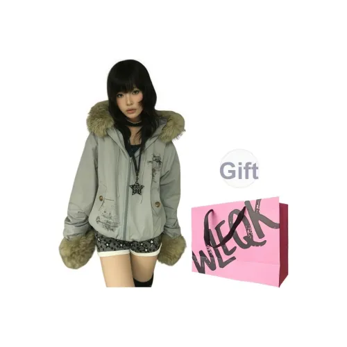 WLEQK Серый Синий Женский Пуховик