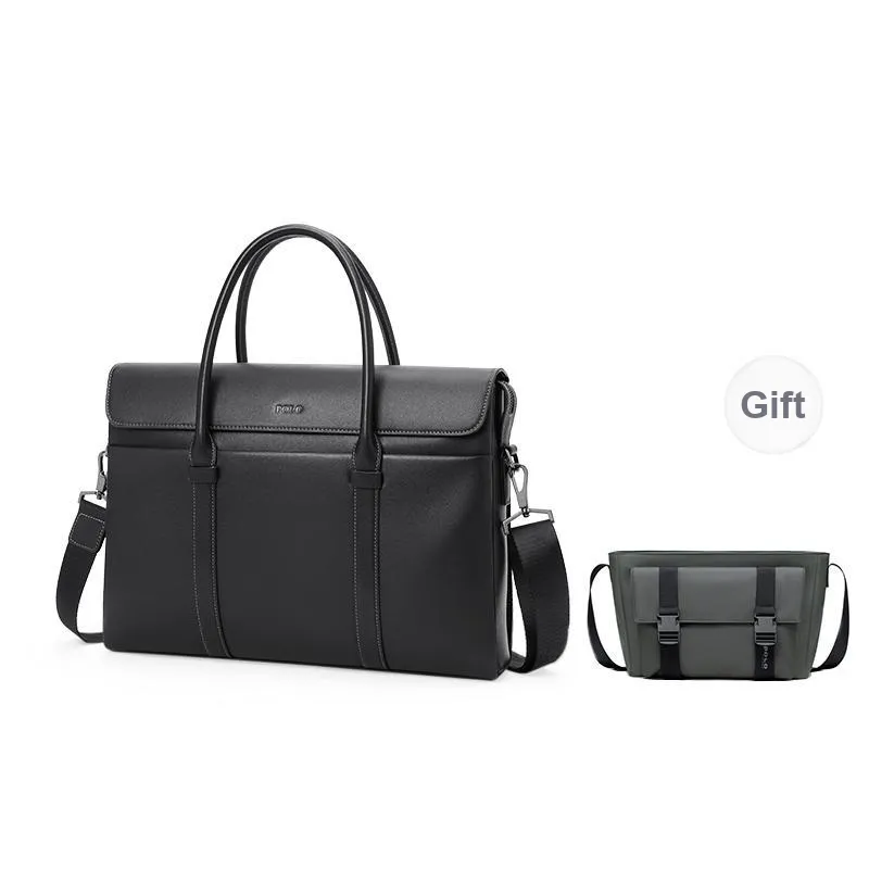 POLO Top Grain Cow Leather Men's Crossbody Bag Briefcases Large Size Men's Black