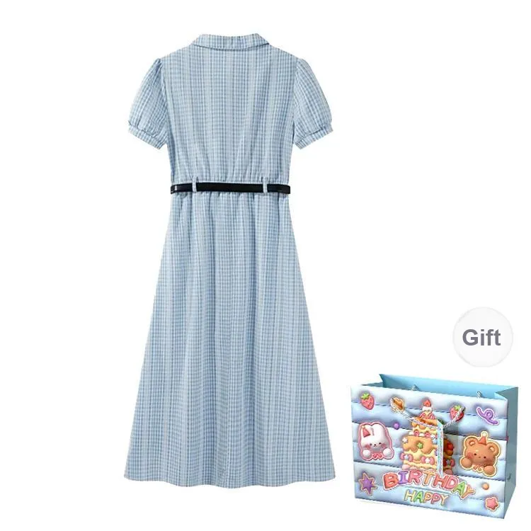 / Short Sleeved Dresses Women's Light Blue-1