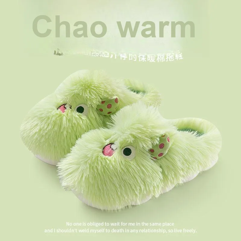 Foot Recreation Winter Cartoon Cute Long Mohair Suede Fabric Warm Slip Resistant Home Slippers Women's-13