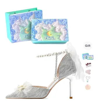 Feo Dvke Slim Heel High Heels 8cm 6cm Women's Silver Gift Box Set