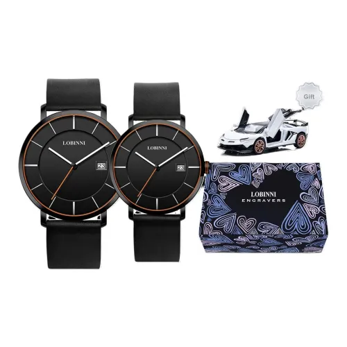 LOBINNI L Кварцевый механизм натуральная кожа ремешок часы унисекс черный циферблат