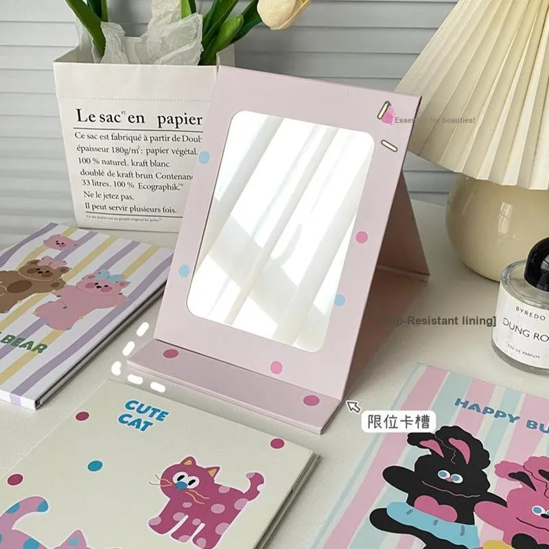 XIBI Cartoon Folding Mirror Desktop Standable Large Size Makeup Mirror For Students' Dormitory Portable Dressing Mirror-3