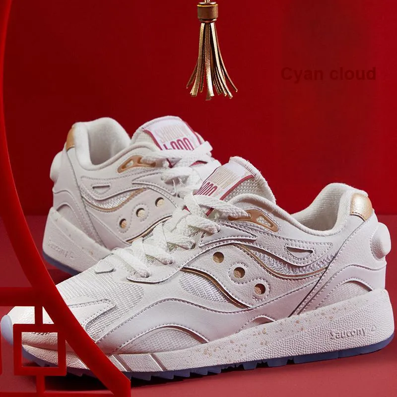 Saucony Shadow 6000 Wear Resistant Low Top Casual Running Shoes Unisex White Gold-9