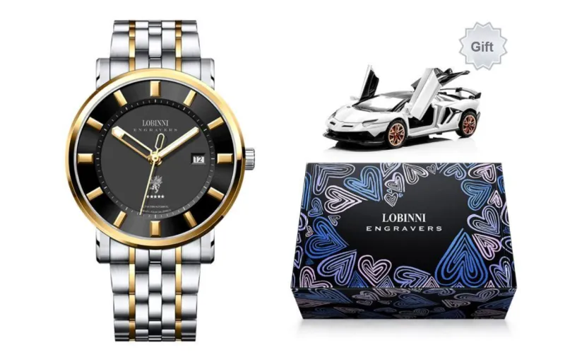 LOBINNI L Automatic Mechanical Movement Stainless Steel Watchband Watch Men's Watches Black Dial-16