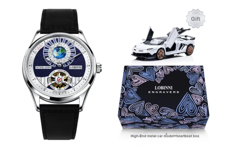 LOBINNI L Planet Watch Men's Automatic Mechanical Movement Cowhide Strap Watch Men's Watches Blue Dial-1