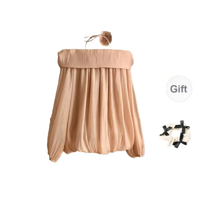 CPAURA Chiffon Shirt Women's Sweet Orange+Bowknot Hair Tie Comes With-1