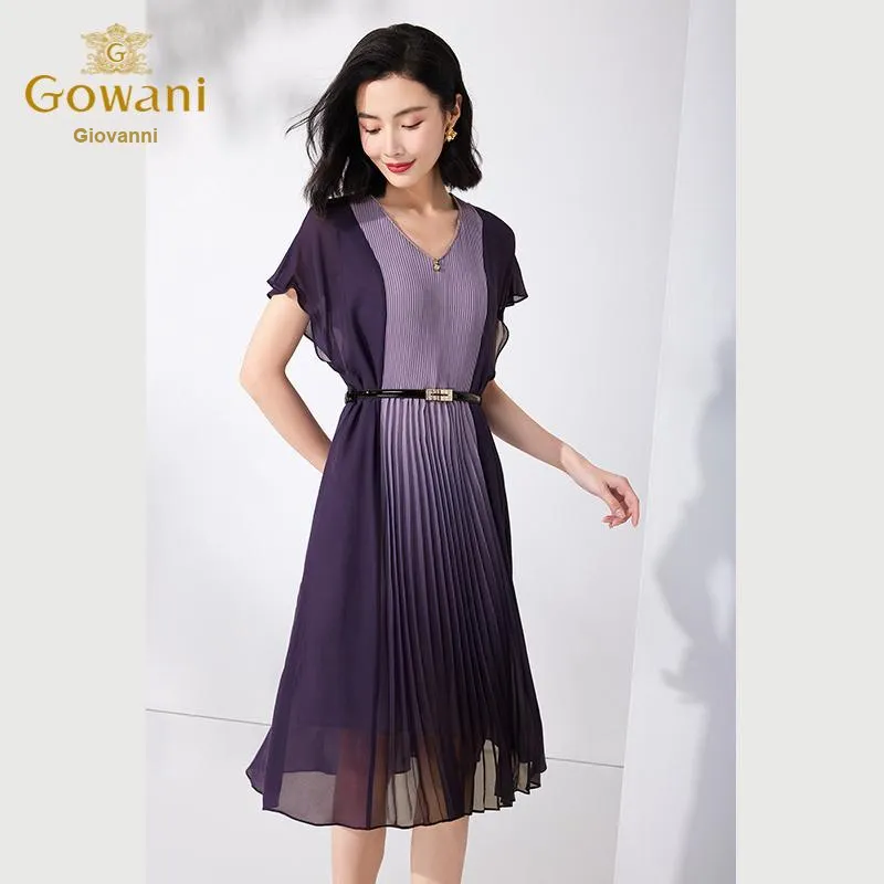 QIAOWANNI Summer Short Sleeved Dress Women's Purple-6