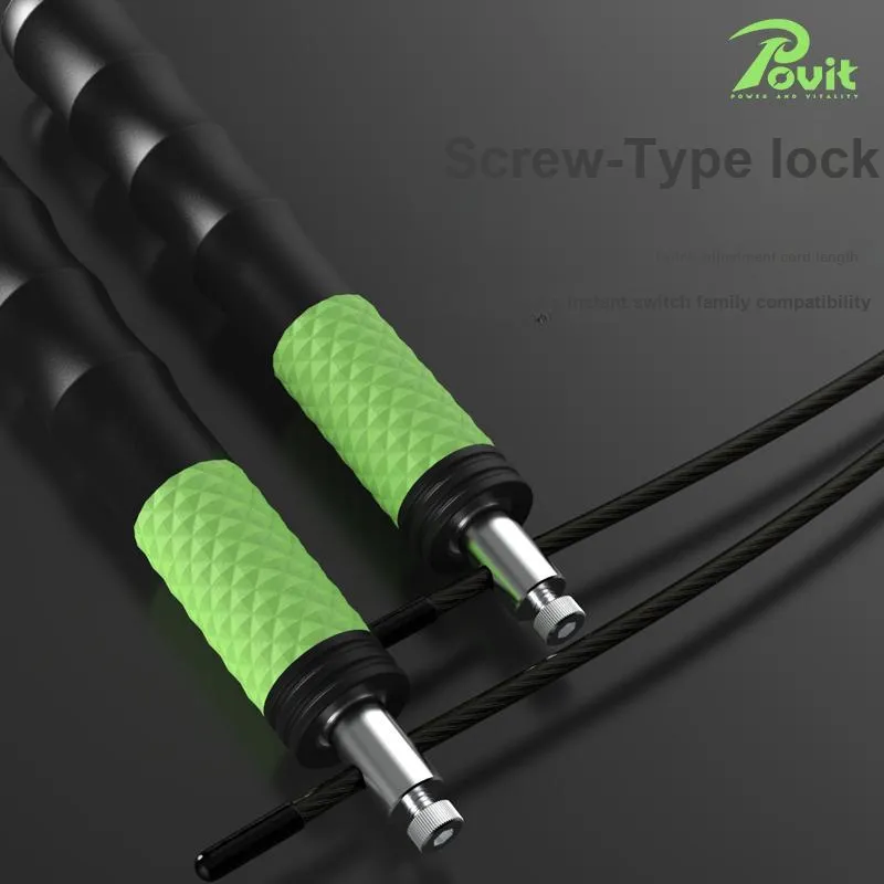 POVIT Aerobic Fat Reduction Non Countable Jump Ropes Adults ABS Silicone PVC Steel Wire 3.1m Black Green-4