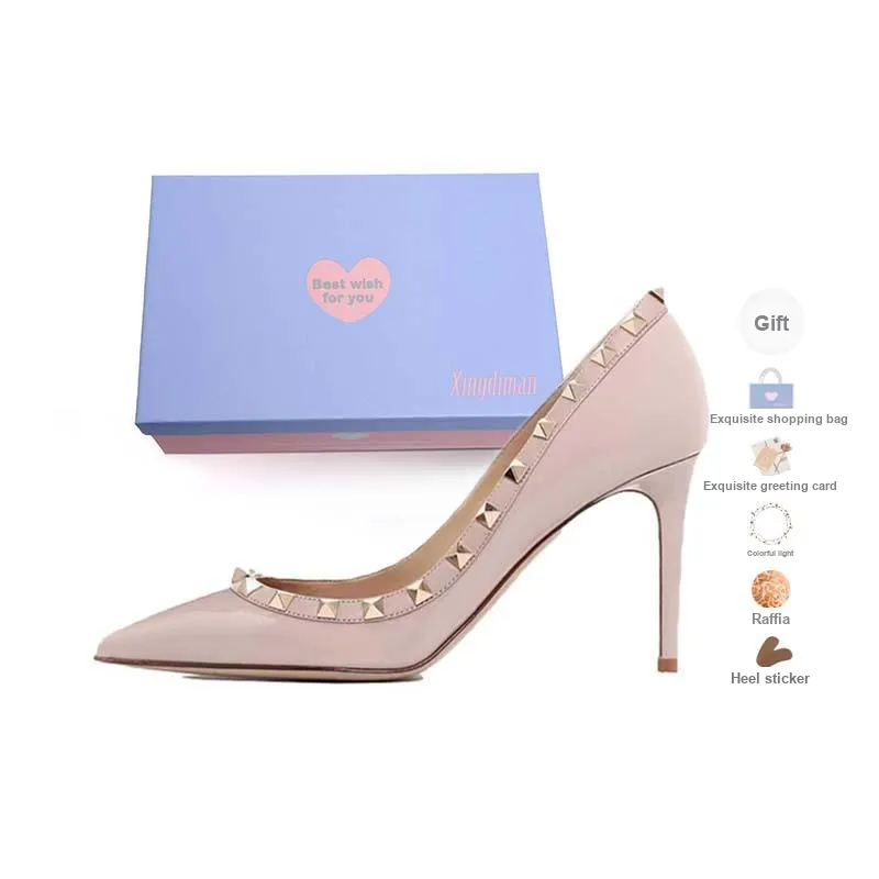 Xingdiman Slim Heel High Heels Women's Black Nude [ Gift Box Set ]-6