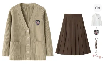 Tokyo Season Two Piece Skirt Sets Women's Khaki Sweater+Brown Skirt, Comes With Free Shirt+Tie+Badge