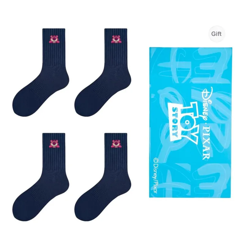 Disney Strawberry Bear Series Mid Calf Socks Unisex Shopping Bag 4 Pack-6