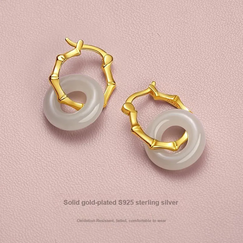 QIAOWUQIAONV Earrings Pale Greenish White Jade Women's-3
