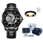 Black Case Silver Stud Belt[Light Blue Box+Chinese Auspicious Animal Bracelet+Strap]