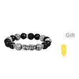 999 Fine Silver Ink Sea Silver Brilliance Chinese Auspicious Animal Beaded Bracelet[Comes with Peace Symbol Gold Sticker]